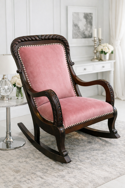 Customizable Vintage Carved Wood Rocking Chair