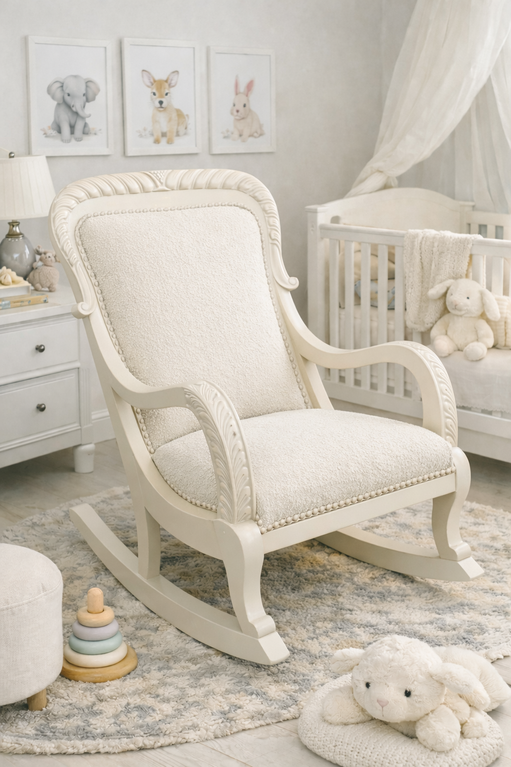 Customizable Vintage Carved Wood Rocking Chair