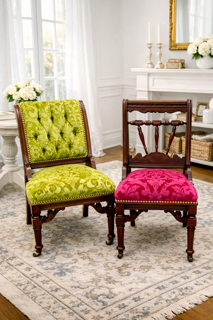 Customizable Coordinated Pair of Late Victorian Parlor Chairs