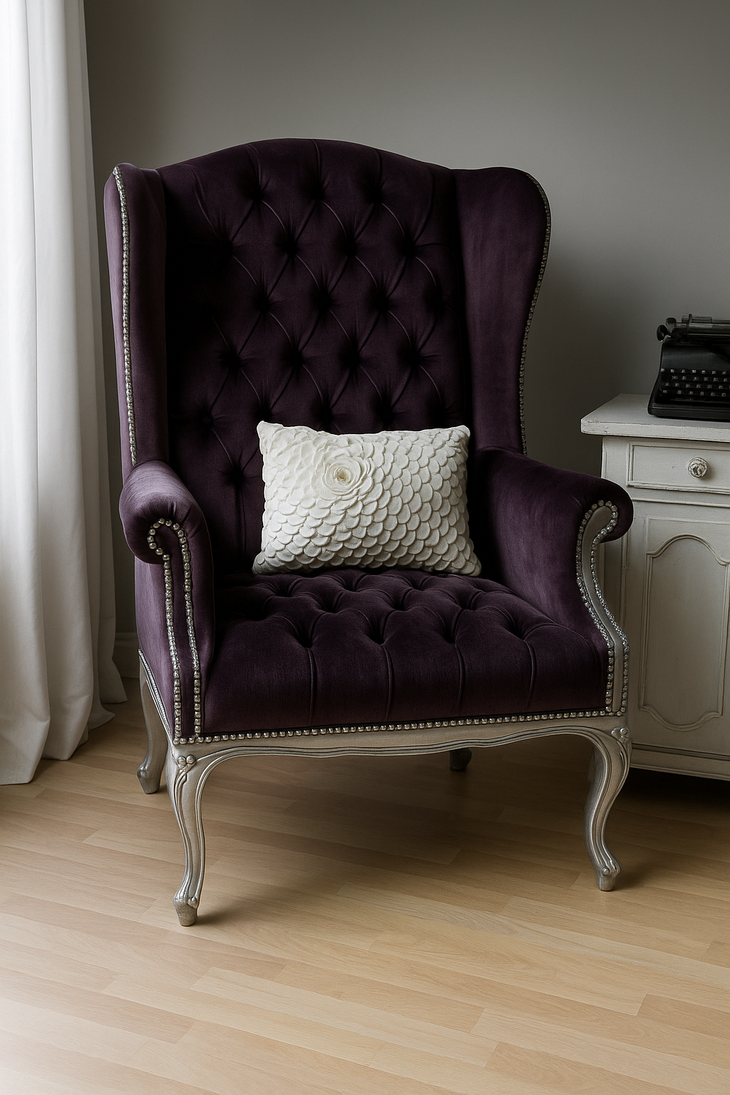 Customizable Vintage Tufted Wingback Chair with Ottoman