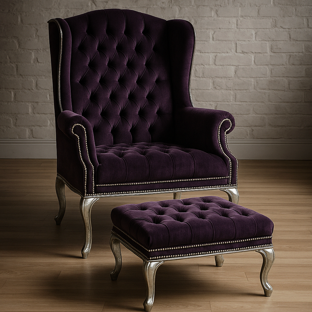 Customizable Vintage Tufted Wingback Chair with Ottoman