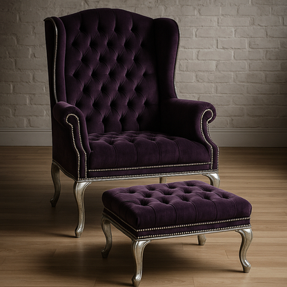 Customizable Vintage Tufted Wingback Chair with Ottoman