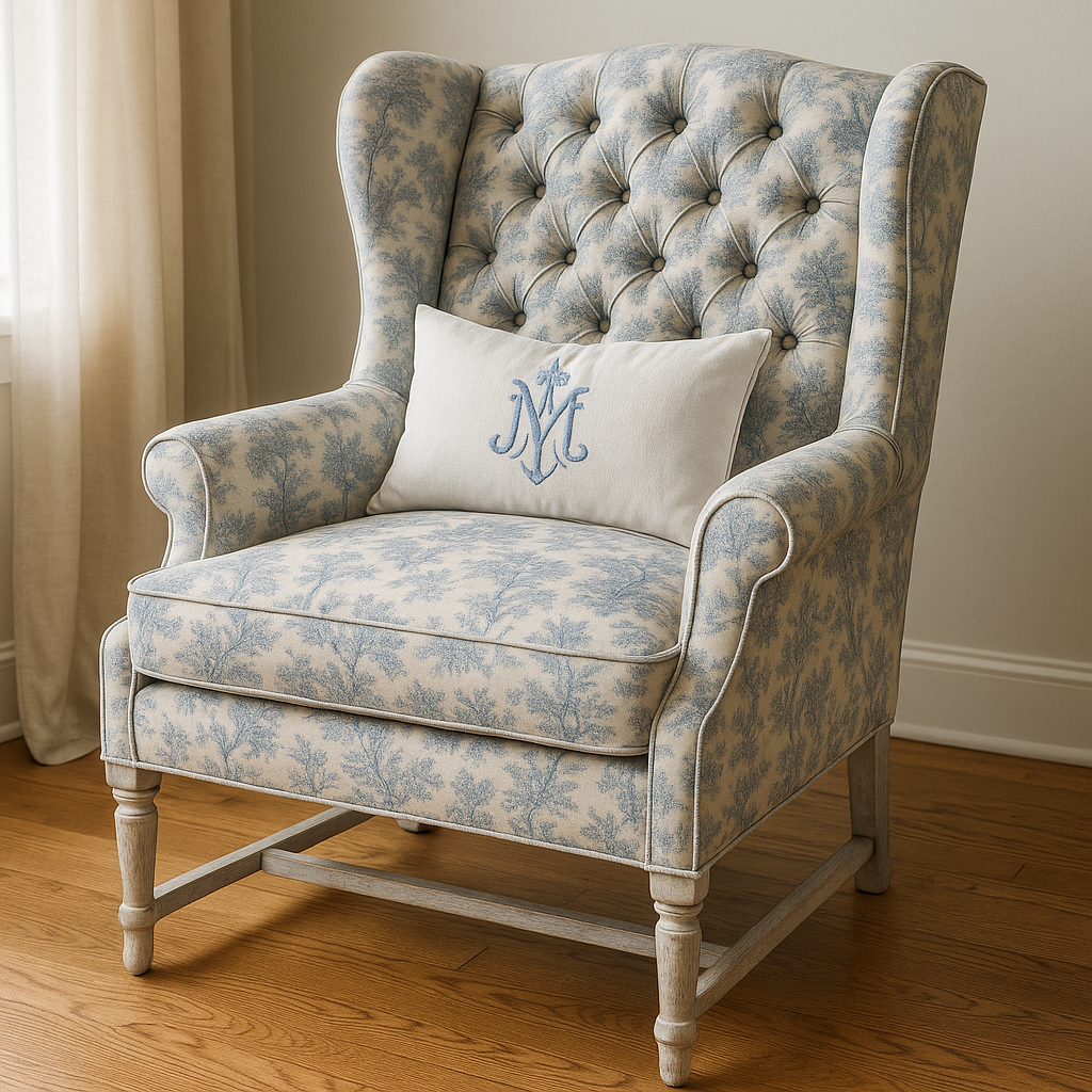 Customizable Vintage Tufted Wingback Chair with Ottoman